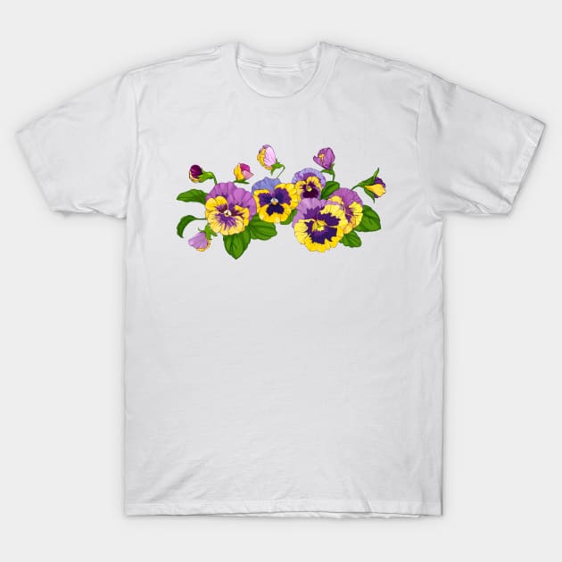 Bouquet of pansies, violets T-Shirt by  ESHA-Studio